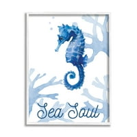 Stupell Industries Sea Soul Sentiment liniștit Albastru Seahorse Ocean Coral, 30, Design de Lanie Loreth