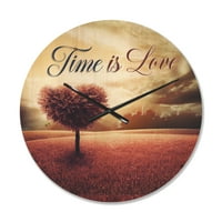 Designart 'Pink Heart Tree Time is Love' ceas de perete din lemn Vintage