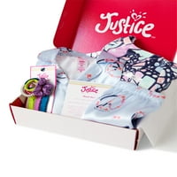Justice Girls Sleep Gift Bo-Set, inclusiv set de haine pijama Top cu pantaloni scurți, pijama Romper și accesorii pentru păr multiplu, dimensiuni 5-18