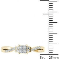 Carat T. W. diamant Criss-Cross gambă Cluster 10kt aur galben inel de logodna