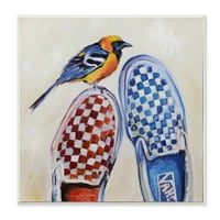 Stupell Industries Oriole Bird pe adidași Vintage în carouri pictura placă de perete de Karen Weber Fine Art