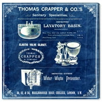 Wynwood Studio baie și spălătorie Wall Art Canvas printuri 'Thomas Crapper inventatorul toaletei-Albastru' baie-albastru, alb