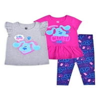 Blue ' s Clues & You Baby Girls & Toddler Girls tricou cu mânecă Flutter, tricou și jambiere Peplum , set de ținute din 3 piese
