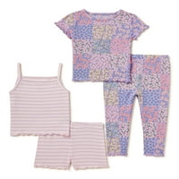 Wonder Nation Baby and Toddler Girls Hacci Knit pijama Set, 4 Piese, dimensiuni 12M-5T