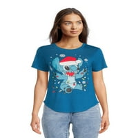 Disney Stitch femei juniori mânecă scurtă Crăciun Grafic Tee
