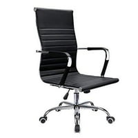 Scaun de birou din piele Lacoo Fau scaun executiv cu nervuri la mijlocul spatelui cu brațe, Negru