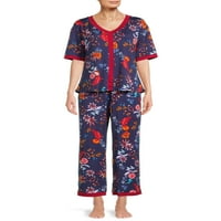 Pioneer Woman femei mânecă scurtă imprimare top și pantaloni pijama Set, 2 piese