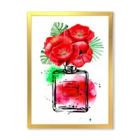 Designart 'Parfum Chanel Five Cu Flori Roșii' Modern Framed Art Print