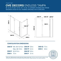 Ove decoruri Tampa 88-în. W în. H colț dreptunghiular cabină de duș cu Pivot ușă de duș fără ramă în ORB