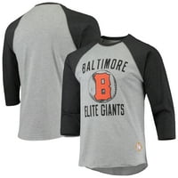 Bărbați cusaturi Heathered Gri Negru Baltimore Elite Giants Negro League Wordmark Raglan 3 4-Maneca T-Shirt