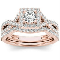 Carat T. W. diamant Criss-Cross Gamba singur Halo 14kt Rose Gold inel de logodna Set