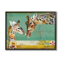 Stupell Industries duios familie girafă stratificat animale sălbatice colaj artă grafică artă încadrată neagră imprimare artă de perete, Design de Traci Anderson