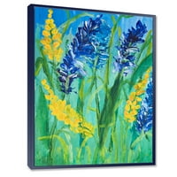 Designart 'flori sălbatice galbene și albastre și guașă de iarbă' imprimare tradițională de artă de perete din pânză încadrată