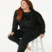Joyspun femei velur top și somn pantaloni pijama Set, 2 piese, Dimensiuni S la 3x