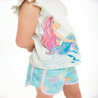Little Mermaid Toddler Girl Ariel Cosplay Grafic Hoodie și pantaloni scurți Set, 2 piese, dimensiuni 2T-5T