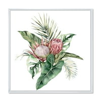 Designart 'Queen Proteas Palm & Monstera Leaves' Imprimare Tradițională De Artă De Perete Din Pânză Încadrată