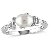 Inel de argint Sterling cu accent de perle și diamante de Cultură albă de Apă Dulce