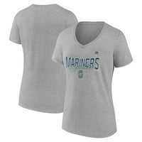 Femei fanatici marca Heather Gri Seattle Mariners scor de la al doilea V-Neck T-Shirt