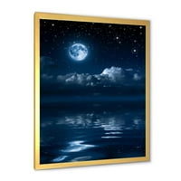 Designart 'noapte cu Lună Plină Pe Cer înnorat i' imprimare de artă încadrată nautică și de coastă