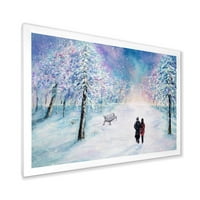 Cuplu În Dragoste Plimbări În Timpul Zăpadă Iarna Ori Înrămate Pictura Panza Arta Print