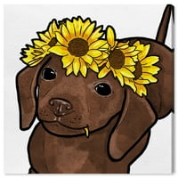 Wynwood Studio animale Wall Art Canvas printuri 'floare catelus' câini și cățeluși-maro, galben