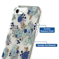 onn. Albastru florale telefon caz pentru iPhone 6 6s 7 8 SE