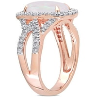 Carat T. G. W. Opal și Carat T. W. diamant 10kt aur roz oval Crossover Halo inel