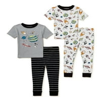 Wonder Nation Baby Toddler Boy tricou cu mânecă scurtă și pantaloni pijama, Set din 4 Piese Dimensiune 12m-5T