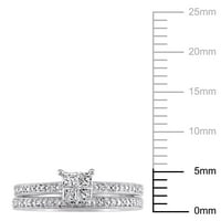 Miabella femei carate TW Printesa-Cut și rotund-Cut diamant 10kt Aur Alb Cluster inel de nunta Set