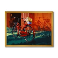 Designart 'Red Vintage Biciclete Cu Flori Găleată' Vintage Încadrată Arta Print