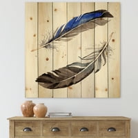 Designart 'Colourful Boho Art Feathers III' Imprimeu boem și Eclectic pe lemn Natural de pin