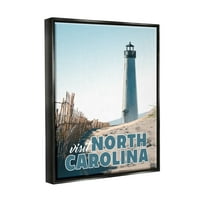 Stupell Industries vizitați North Carolina Beach Lighthouse Seaside Sand Graphic Art Jet Black Floating Framed Canvas Print Wall