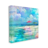 Stupell Industries umbrelă peisaj de plajă acuarelă Miraj Galerie de pictură învelită pe pânză imprimată artă de perete, Design