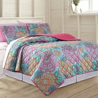 2 PIESE IMPRIMATE REVERSIBILE COVERLET SET SWIRLING SUZANI TWIN