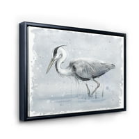 Grey Heron Pasăre În Lac Înrămate Pictura Panza Arta Print