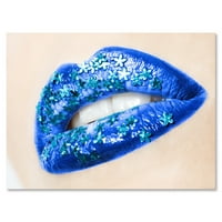 Designart 'Femeie Frumoasă Buze Albastru Cu Flori' Modern Canvas Wall Art Print