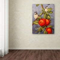 Marcă comercială Artă Plastică 'Chickadees and Apples' Canvas Art de Wanda Mumm