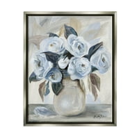 Stupell Industries tradiționale albastru trandafir floare buchet pictura luciu Gri plutitoare înrămate panza imprimare arta de
