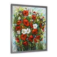 Designart 'buchet de flori sălbatice albe și roșii' imprimare tradițională de artă încadrată