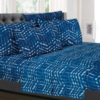 Monroe Albastru Zig-Zag Model Geometric 6-Bucata Pat Foaie Set-Complet