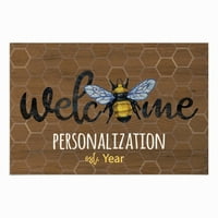 Personalizat Planet Bumble Bee fagure de bun venit preș cu personalizare personalizată imprimat pe maro dreptunghiular 1 4 gros