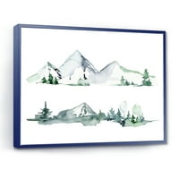 Designart 'copaci cu peisaj montan Albastru închis de iarnă II' imprimare modernă de artă de perete din pânză încadrată