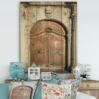 Designart 'arcuit Medieval Palace Door' imprimare Vintage pe lemn de pin Natural ' imprimare Vintage pe lemn de pin Natural