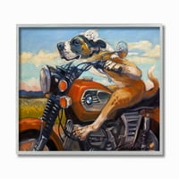Stupell Industries câine și pisică pe o motocicletă roșie Road Trip pictură încadrată de artă de perete de Tai Prints