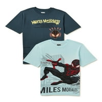 Tricou Grafic Spider-Man Boys Miles Morales, Pachet 2, Mărimi 4-18